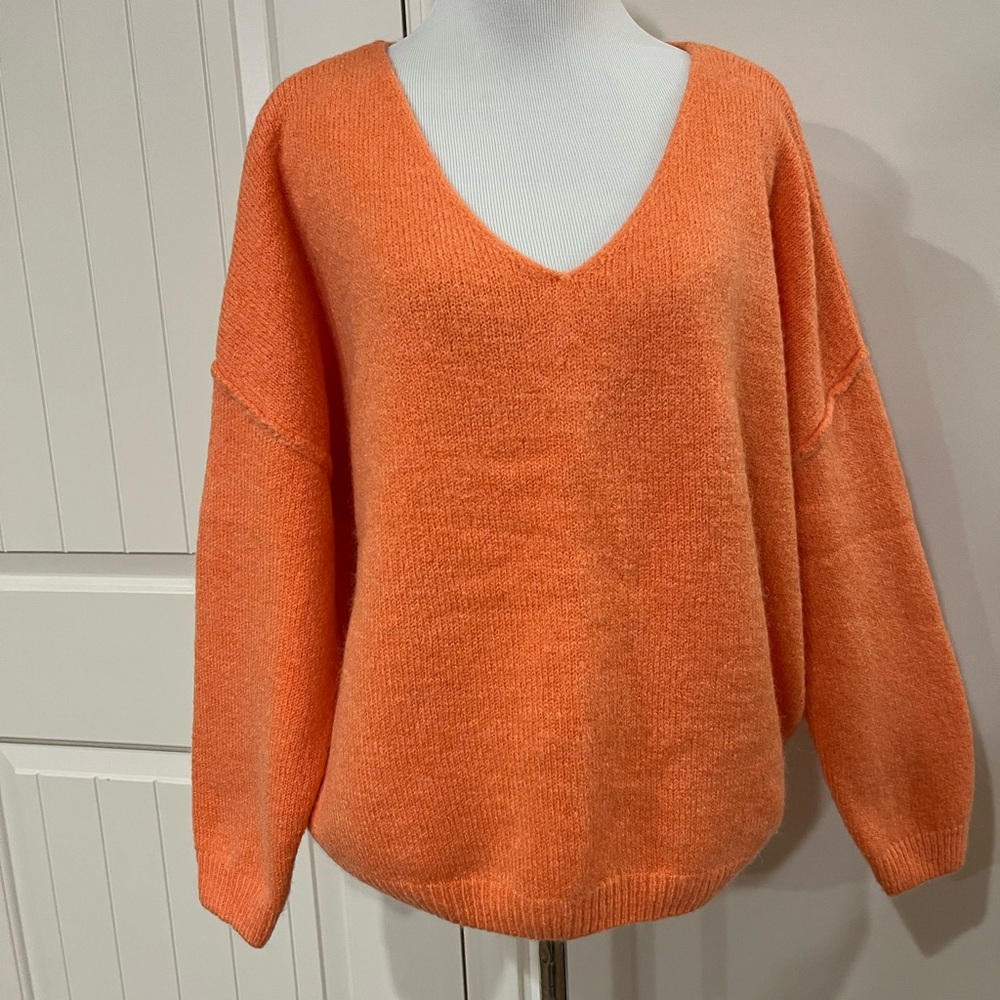 ESQUALO Vibrant Orange V-Neck Sweater